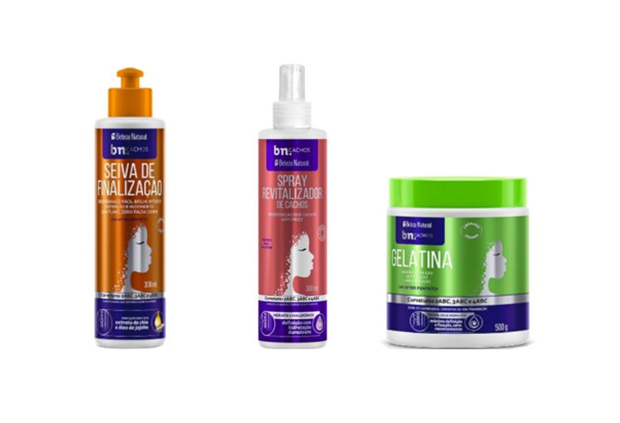 Para indicar produtos para executar os Cuidados Capilares no Esporte temos três revitalizadores: Spray Revitalizador, Seiva e Gelatina de 500g, ambos da linha bn.Cachos.